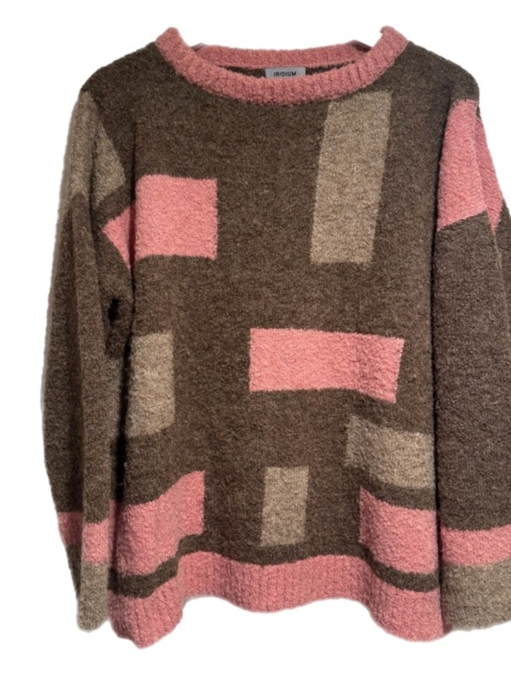 Pink & Brown Geometric Crewneck Sweater Alpaca Blend
